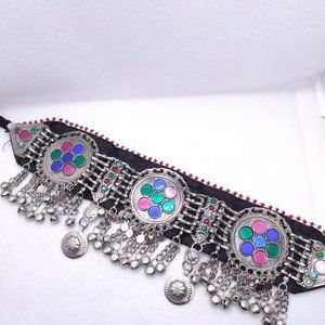 Tribal Necklace, Afghan Necklace, Boho Silver Choker Necklace